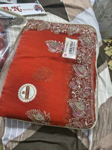 New Embroidered Red Saree