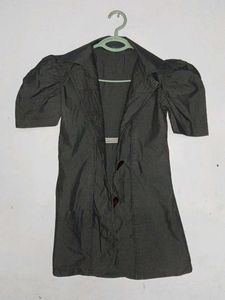 Gray Mini Dress with Puff Sleeves