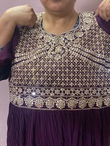 Elegant Purple Wine Embellished Gown