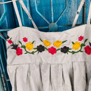 Striped Embroidered Spaghetti Strap Top