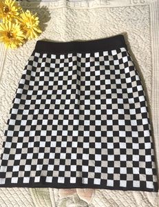 Checkerboard Knit Midi Skirt