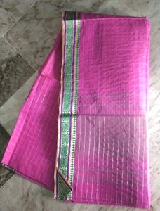 New Fancy Golden Checks cotton Saree attached fall