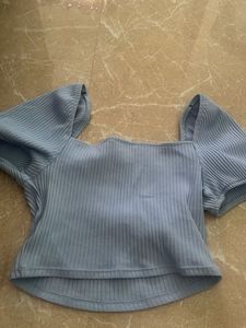 Light Blue Ribbed Square Neck Top