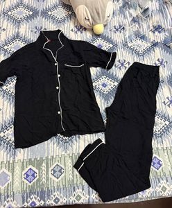 Black Pajama Set with White Piping