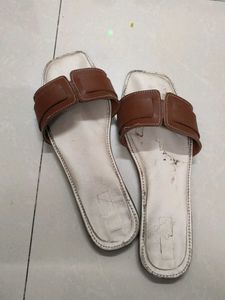 Brown & White Flat Sandals