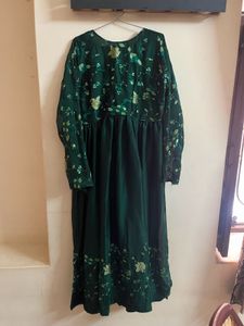 striched kurti with elegant deep bottle green