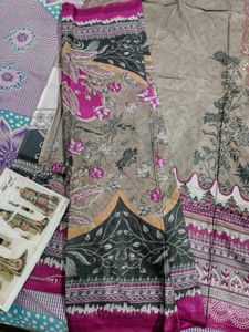 Beautiful Grey &amp; Pink Embroidered Cotton Suit