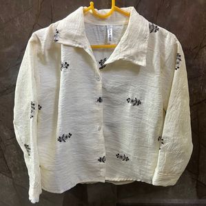 Cream Embroidered Collared Shirt