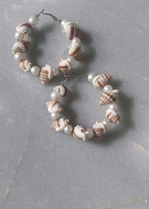 Seashell &amp; Pearl Hoop Earrings