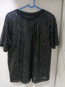Sequin Embellished Black T-Shirt