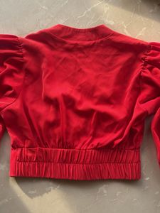 Chic Red Balloon Sleeve Top