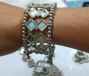 Silver Mirror Jewellery Set ,Ring , Bracelet