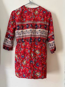Red Floral Printed Tunic Top | V-Neck