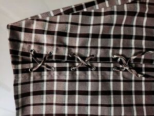 Plaid Mini Skirt with Lace-Up Detail
