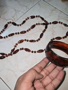 Vintage Brown Beaded Necklace &amp; Bangle