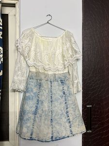 Lace Top Denim Mini Dress