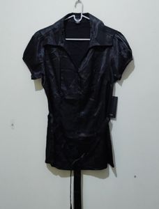 Majora black silk top with sash