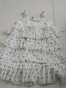 Cute White Polka Dot Tiered Dress