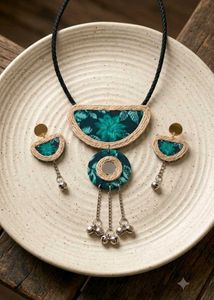 Bohemian Fabric Necklace & Earrings Set