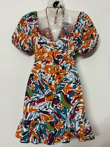 Vibrant Abstract Print Cut-Out Dress