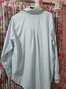 Light Blue  Button-Up Shirt with Lace Cuff