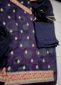 Elegant blue suit material  with Gold Motifs