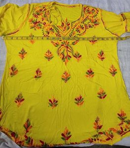 Yellow Embroidered Short Kurta