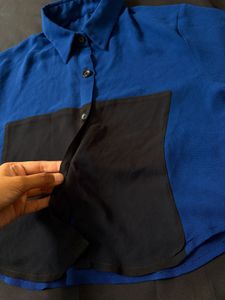 Blue &amp; Black Patchwork Long Sleeve Top