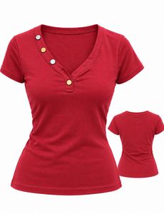 V-Neck Red Henley Top