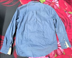 Men's Blue Denim Casual Shirt L Size