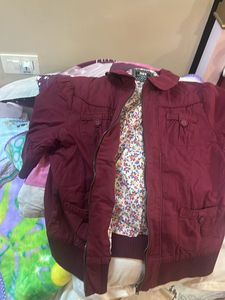 Maroon Zip-Up Jacket with Pockets