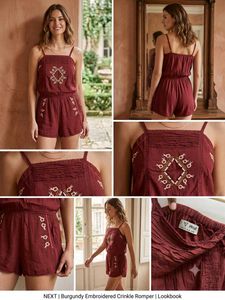 Premium Embroidery Burgundy Crinkle Romper