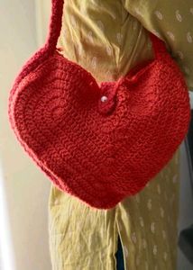 Red Heart Crochet Shoulder Bag