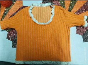 Orange Lace Trimmed Knit Top