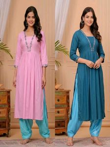 2-Kurtis&1-SalwarCombo-Beautiful Pink&TealBlue Ku