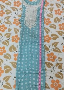 Teal Printed Kurti with Embroidery