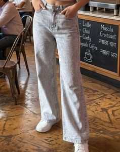 Stylish Acid Wash Wide Leg Jeans