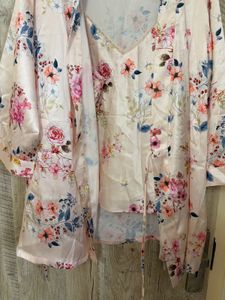 Floral Print Silk Robe &amp; Camisole Set
