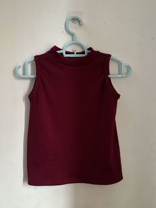 Maroon Mock Neck Sleeveless Top