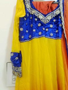Elegant Yellow &amp; Orange Anarkali