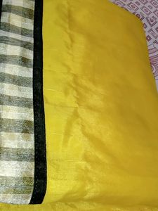 Yellow Saree With Check Blouse