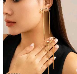 Gold Bow Drop Earrings