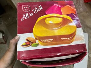 Set of 4 Pink Lid Glass Containers