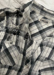y2k embellished snatched plaid shirt