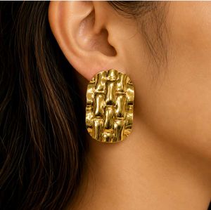 Textured Oval Gold Tone Earrings