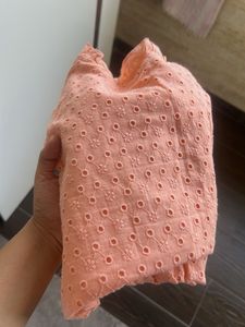 Peach Smocked Eyelet Top