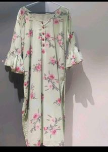 Pastel Floral Print Kurta with Bell Sleeves