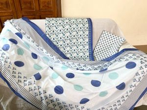 Blue &amp; White dress material with Dupatta