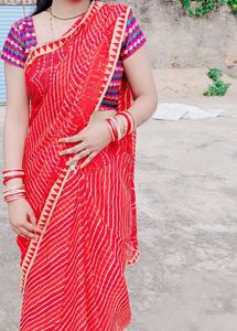 BEAUTIFUL LEHRIYA SAREE WITH SLIM BORDER