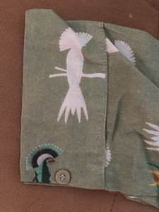 Elegant green Kurta with Printed Peacocks
